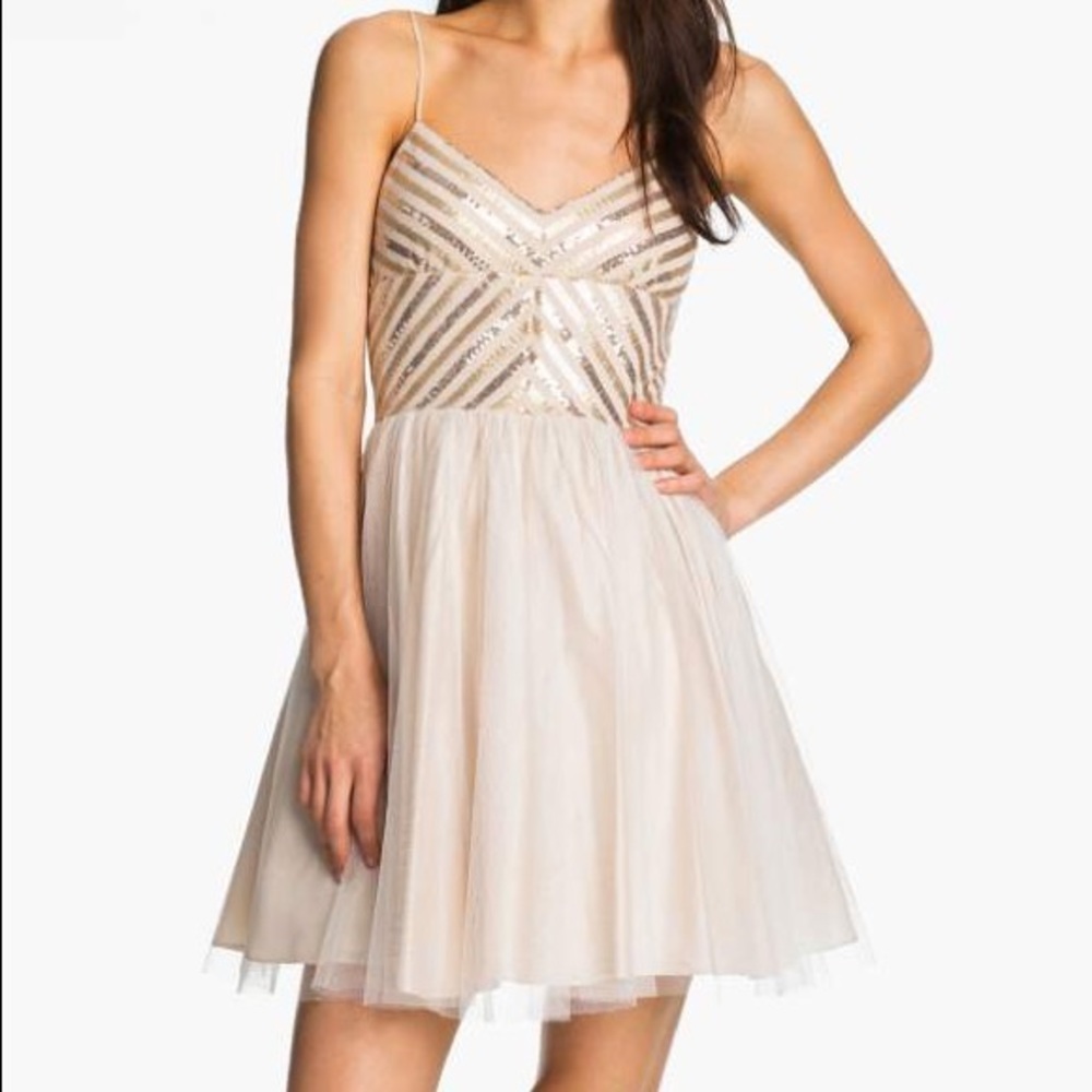 Aidan Mattox Tea length tulle and sequin dress